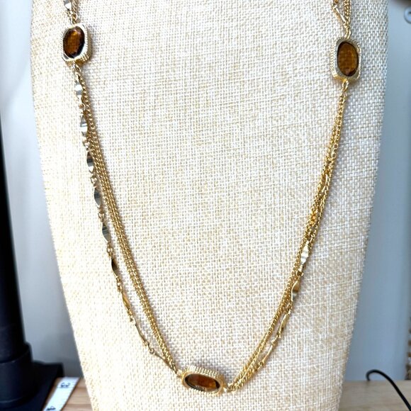 Vintage Sarah Coventry Gold-Tone Multi-Strand Necklace W/ Brown Glass Stones 30" - Picture 1 of 11